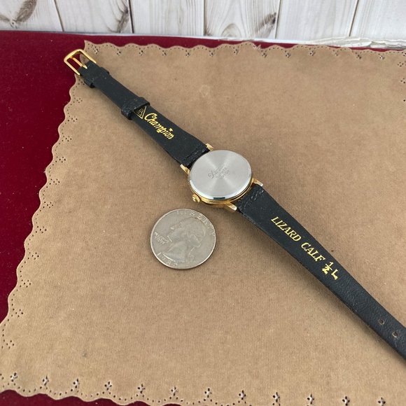 Vintage Xanadu Moon Phase Gold Tone Watch Black Lizard  8 inch Strap - Picture 8 of 8